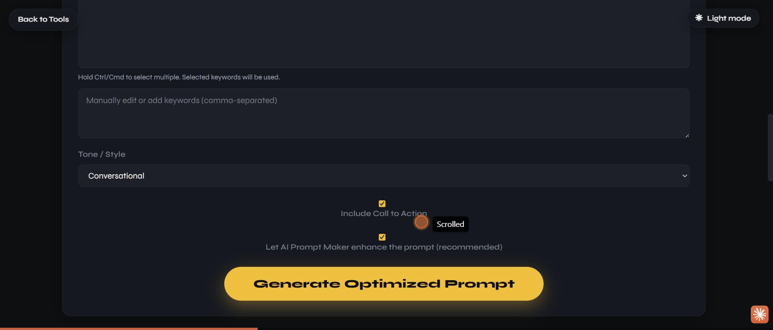 The blog post form filled in