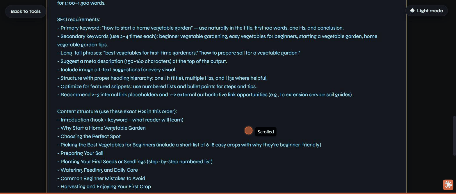 The generated SEO brief