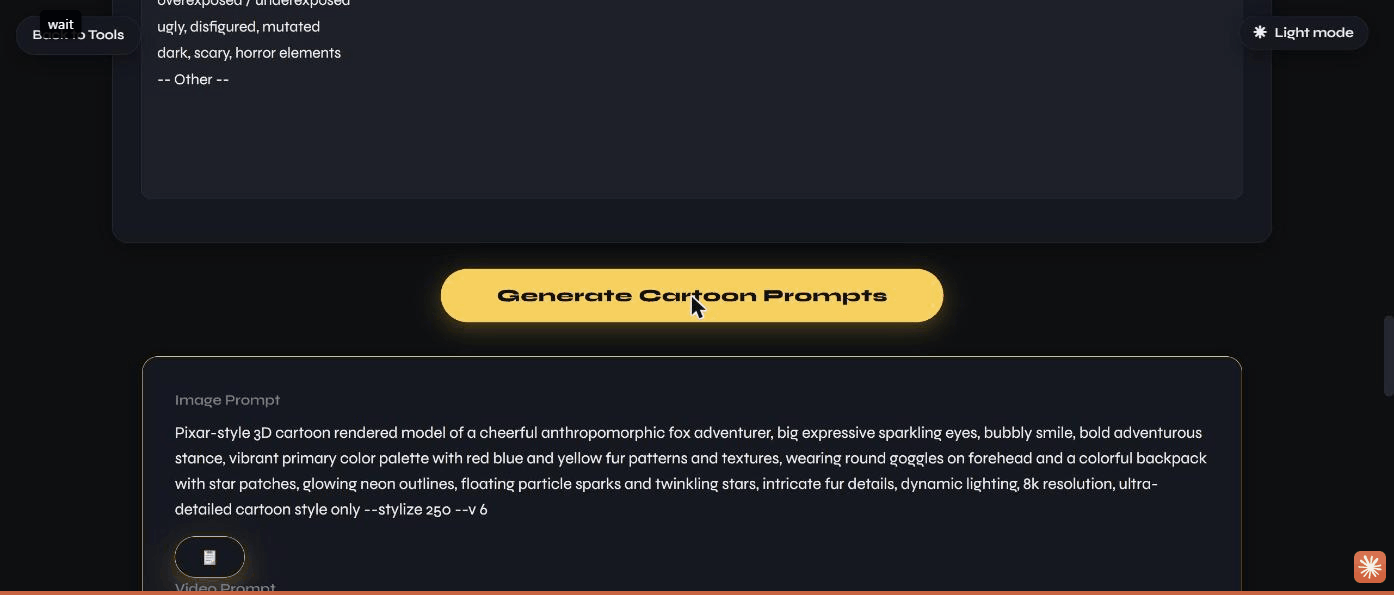 The generated image and video prompts