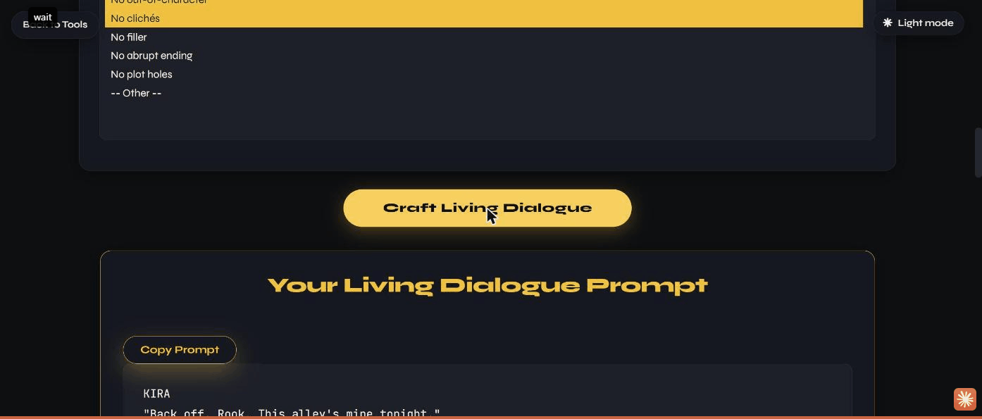 The generated dialogue scene