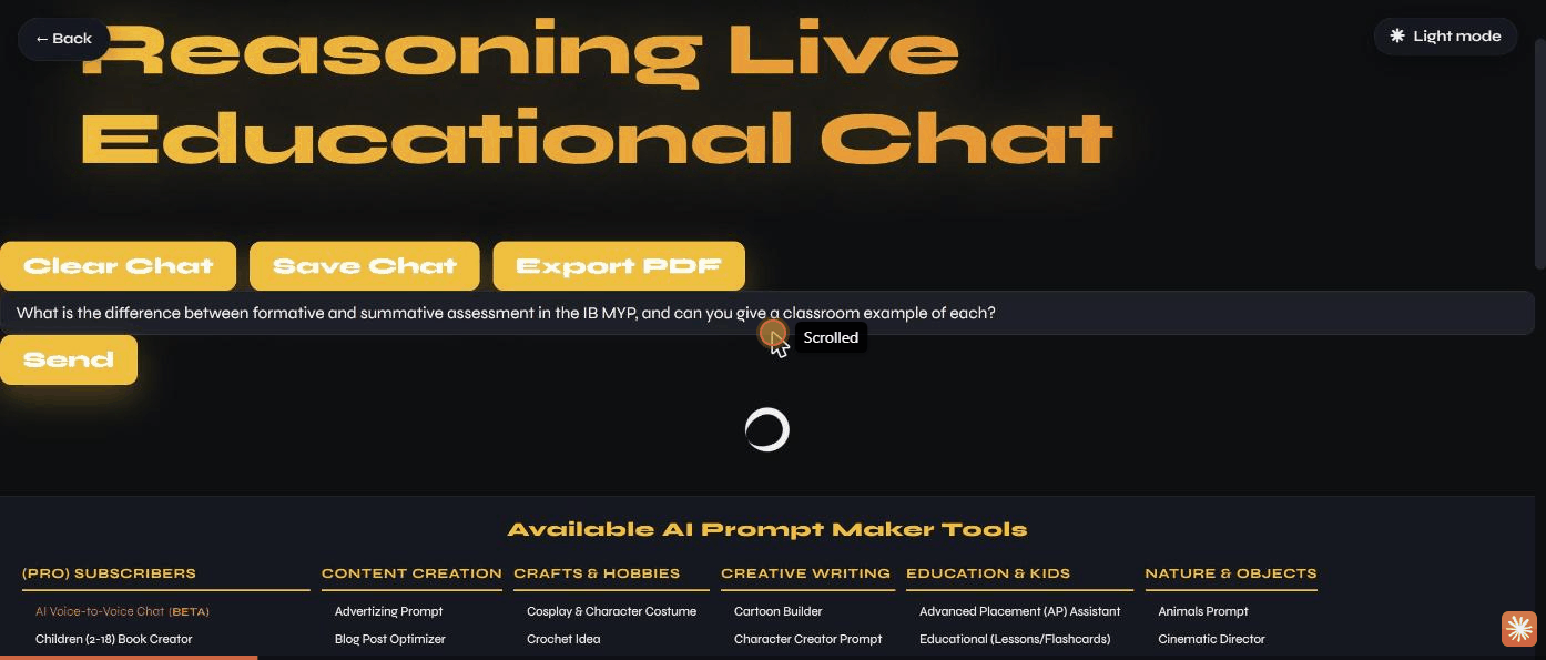 Reasoning Live Educational Chat