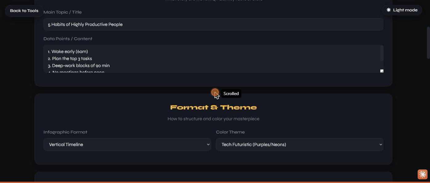 The Infographic Creator form filled in