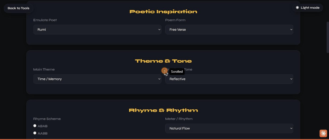 The Poetry Generator form filled in