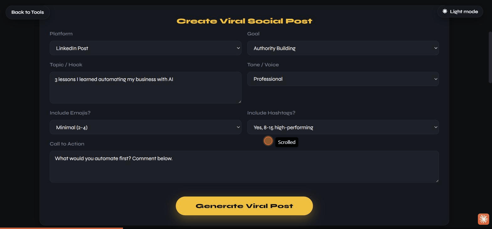 The post setup form