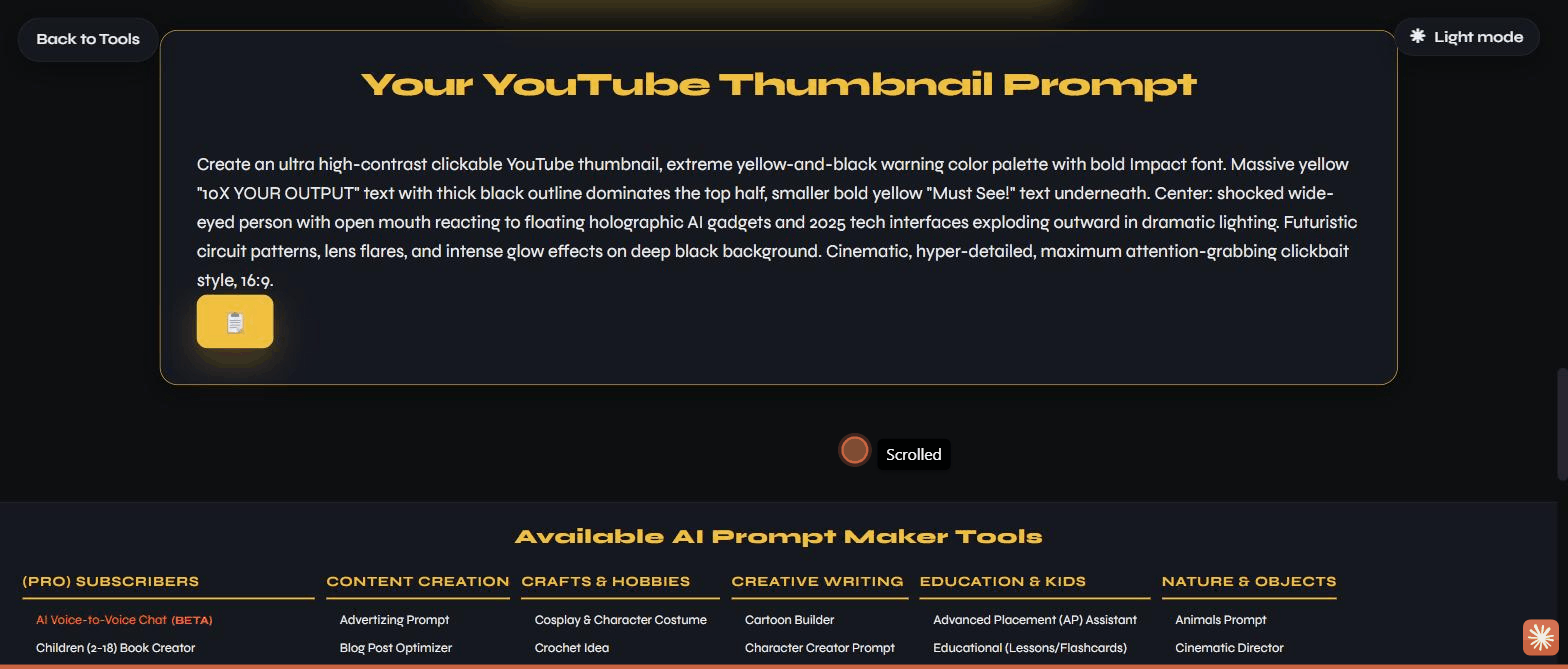 The generated thumbnail prompt